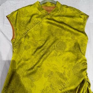 Traditional Chinese silk top Vibrant Green Floral Sleeveless Top